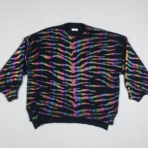 And The Why Rainbow Sweater Women M / L Black Metallic Zebra Print Puff Sleeve